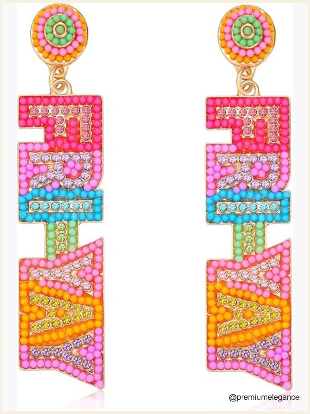Rhinestone Letter Drop Earrings - Beaded Dangle Jewelry Teacher Gift